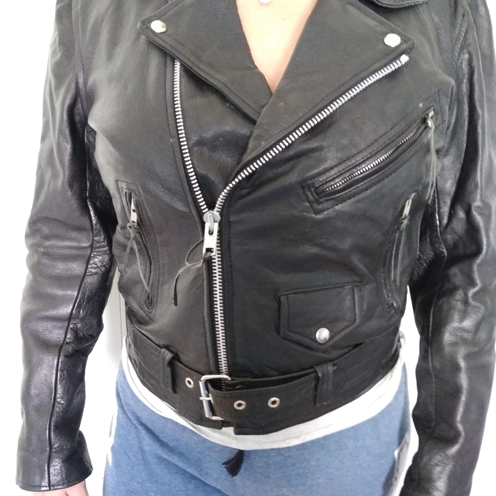 Leather bomber jacket